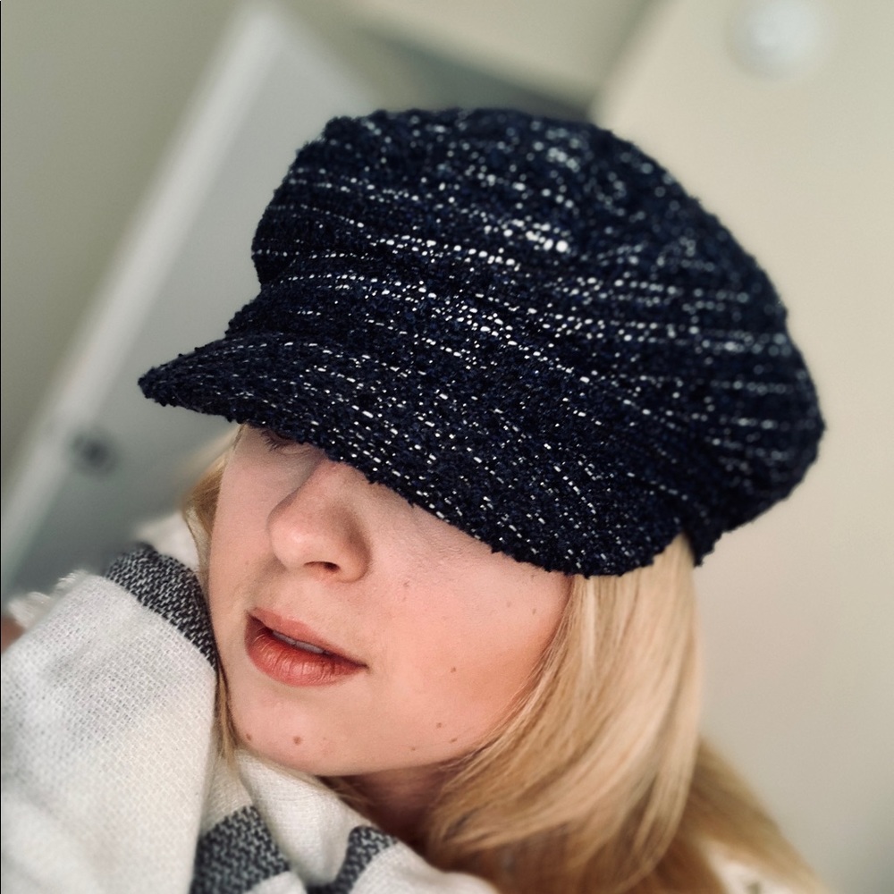 Anthropologie Navy Tweed ‘Newsboy’ Cap